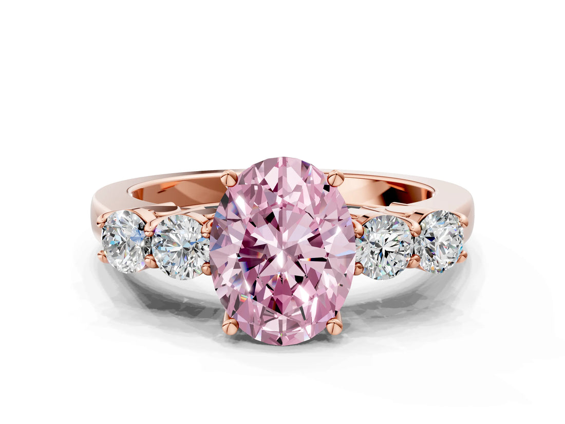 Rose gold Fancy Pink Oval  Cut Diamond Five-Stone Prong Set White Gold Ring_32