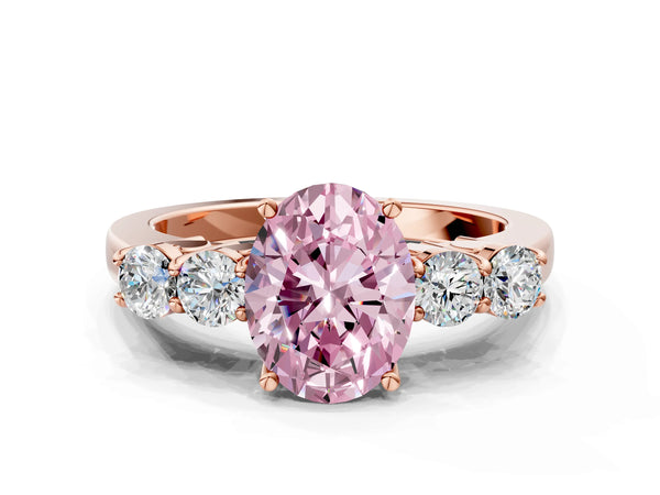 Rose gold Fancy Pink Oval  Cut Diamond Five-Stone Prong Set White Gold Ring