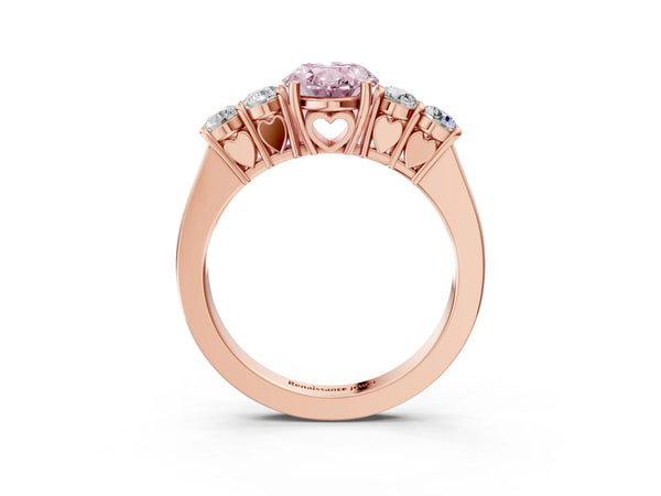 Rose gold Fancy Pink Oval  Cut Diamond Five-Stone Prong Set White Gold Ring