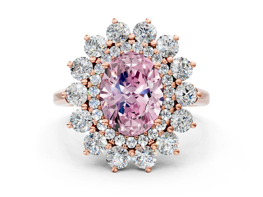 Rose gold Fancy Pink Oval Cut Diamond Floral Double Halo Engagement Ring with Prong Setting_60