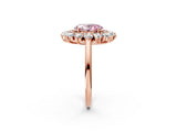 Rose gold Fancy Pink Oval Cut Diamond Floral Double Halo Engagement Ring with Prong Setting_62