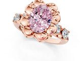 Rose gold Fancy Pink Oval  Cut Diamond Floral Halo Engagement Ring with Shared Prong Setting 1