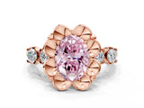 Rose gold Fancy Pink Oval  Cut Diamond Floral Halo Engagement Ring with Shared Prong Setting