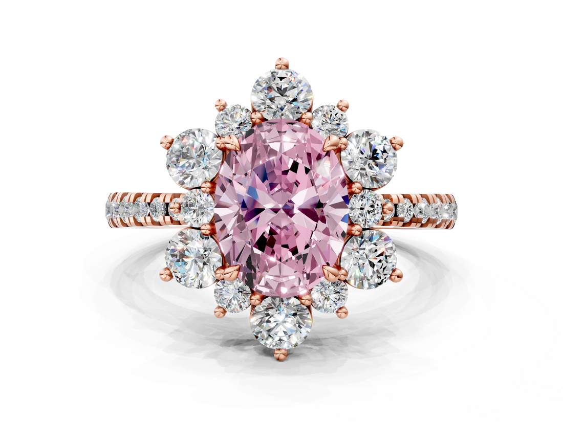 Rose gold Fancy Pink Oval  Cut Diamond Floral Halo Pave Band with Prong Setting_37