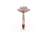 Rose gold Fancy Pink Oval  Cut Diamond Floral Halo Pave Band with Prong Setting_39