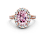 Rose gold Fancy Pink Oval Cut Diamond Floral Halo Ring with Pavé Band and Prong Setting_3