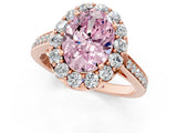 Rose gold Fancy Pink Oval Cut Diamond Floral Halo Ring with Pavé Band and Prong Setting_4