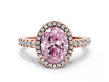 Rose gold Fancy Pink Oval Cut Diamond Halo Engagement Ring with Pavé Band and Prong Setting_27