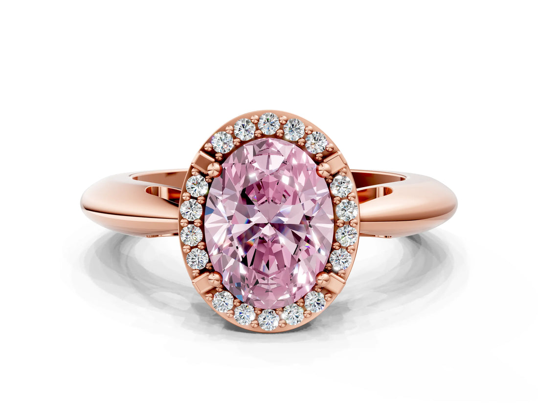 Rose gold Fancy Pink Oval  Cut Diamond Halo Engagement Ring with Split Shank and Four-Prong Setting_90