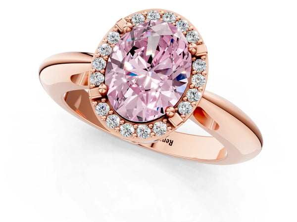Rose gold Fancy Pink Oval  Cut Diamond Halo Engagement Ring with Split Shank and Four-Prong Setting