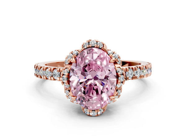 Rose Gold Oval Four Petal Floral Halo Engagement Ring Setting for Fancy Pink Center