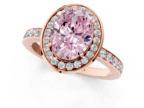 Rose gold Fancy Pink Oval Cut Diamond Halo Ring with Bezel Frame and Pavé Band_1