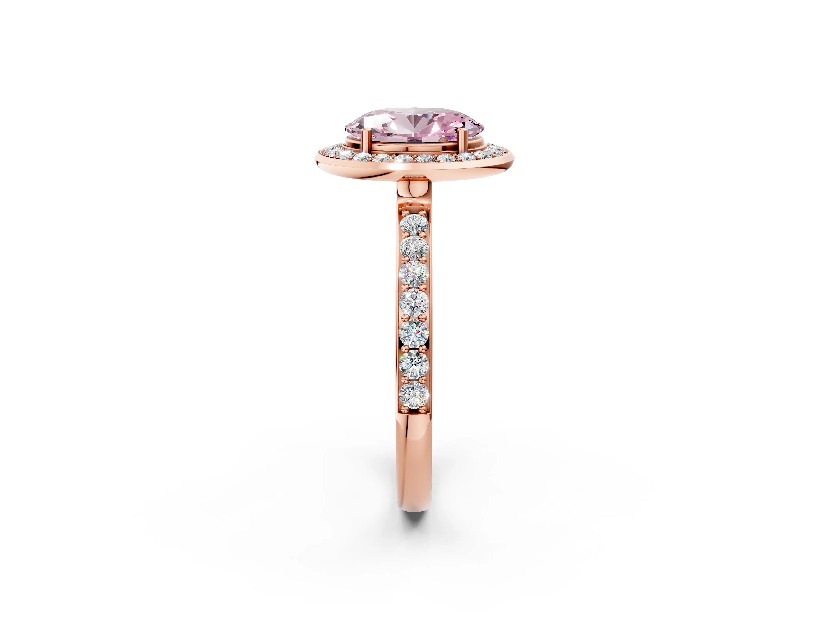 Rose gold Fancy Pink Oval Cut Diamond Halo Ring with Bezel Frame and Pavé Band_2