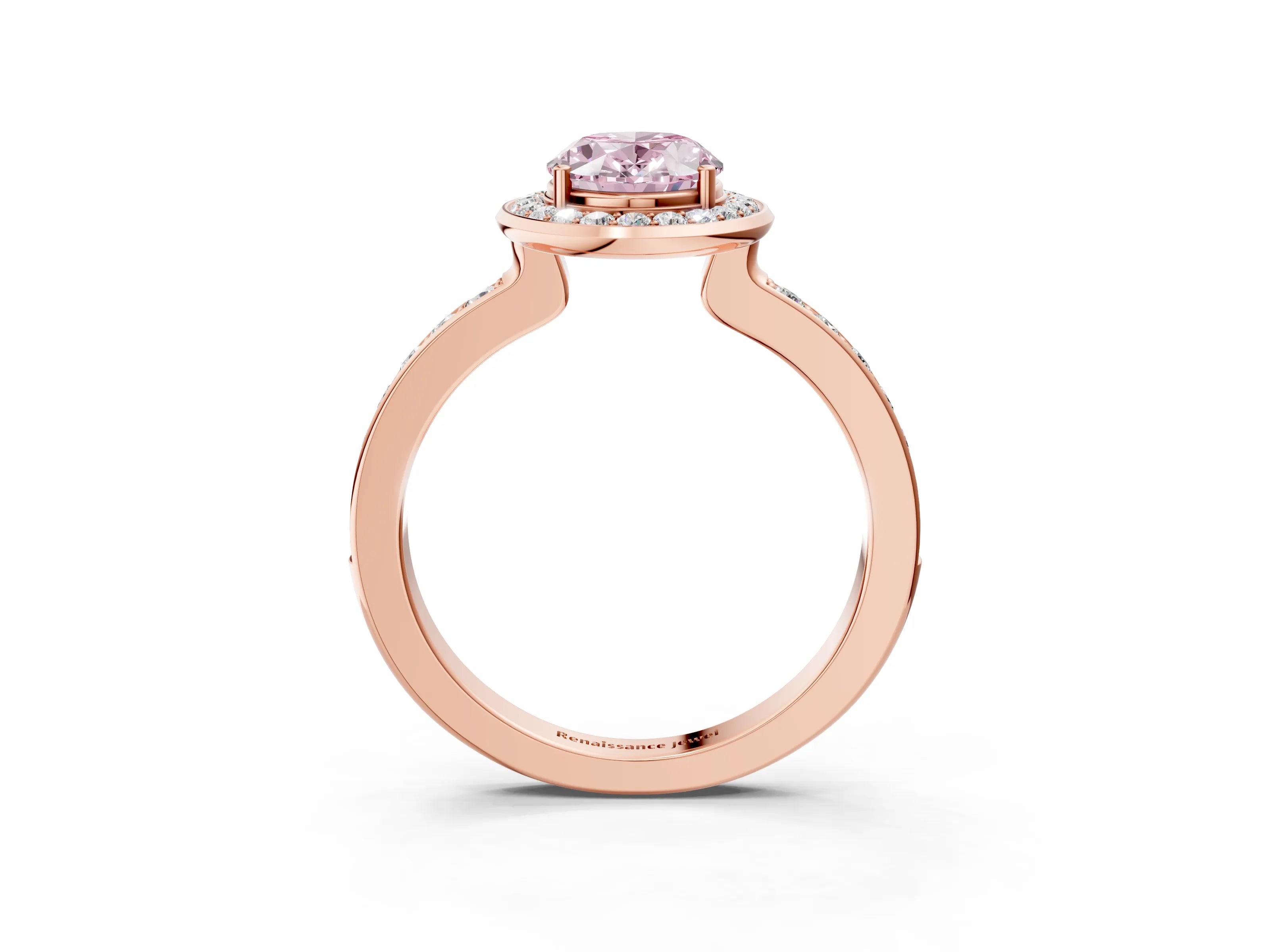 Rose gold Fancy Pink Oval Cut Diamond Halo Ring with Bezel Frame and Pavé Band_3