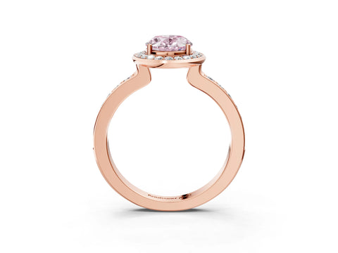 Rose gold Fancy Pink Oval Cut Diamond Halo Ring with Bezel Frame and Pavé Band_3