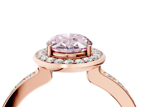Rose gold Fancy Pink Oval Cut Diamond Halo Ring with Bezel Frame and Pavé Band_4