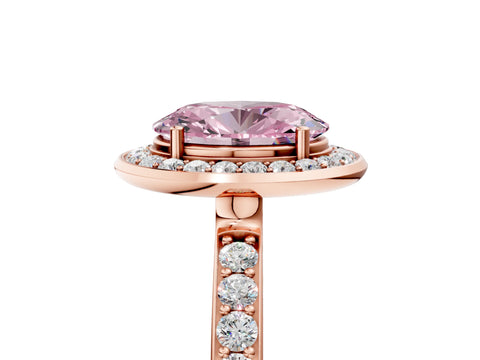 Rose gold Fancy Pink Oval Cut Diamond Halo Ring with Bezel Frame and Pavé Band_5