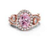 Rose gold Fancy Pink Oval Cut Diamond Halo Ring with Milgrain Pavé Band and Four-Prong Setting_54