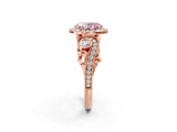 Rose gold Fancy Pink Oval Cut Diamond Halo Ring with Milgrain Pavé Band and Four-Prong Setting_56