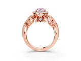 Rose gold Fancy Pink Oval Cut Diamond Halo Ring with Milgrain Pavé Band and Four-Prong Setting_57