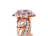 Rose gold Fancy Pink Oval Cut Diamond Halo Ring with Milgrain Pavé Band and Four-Prong Setting_59