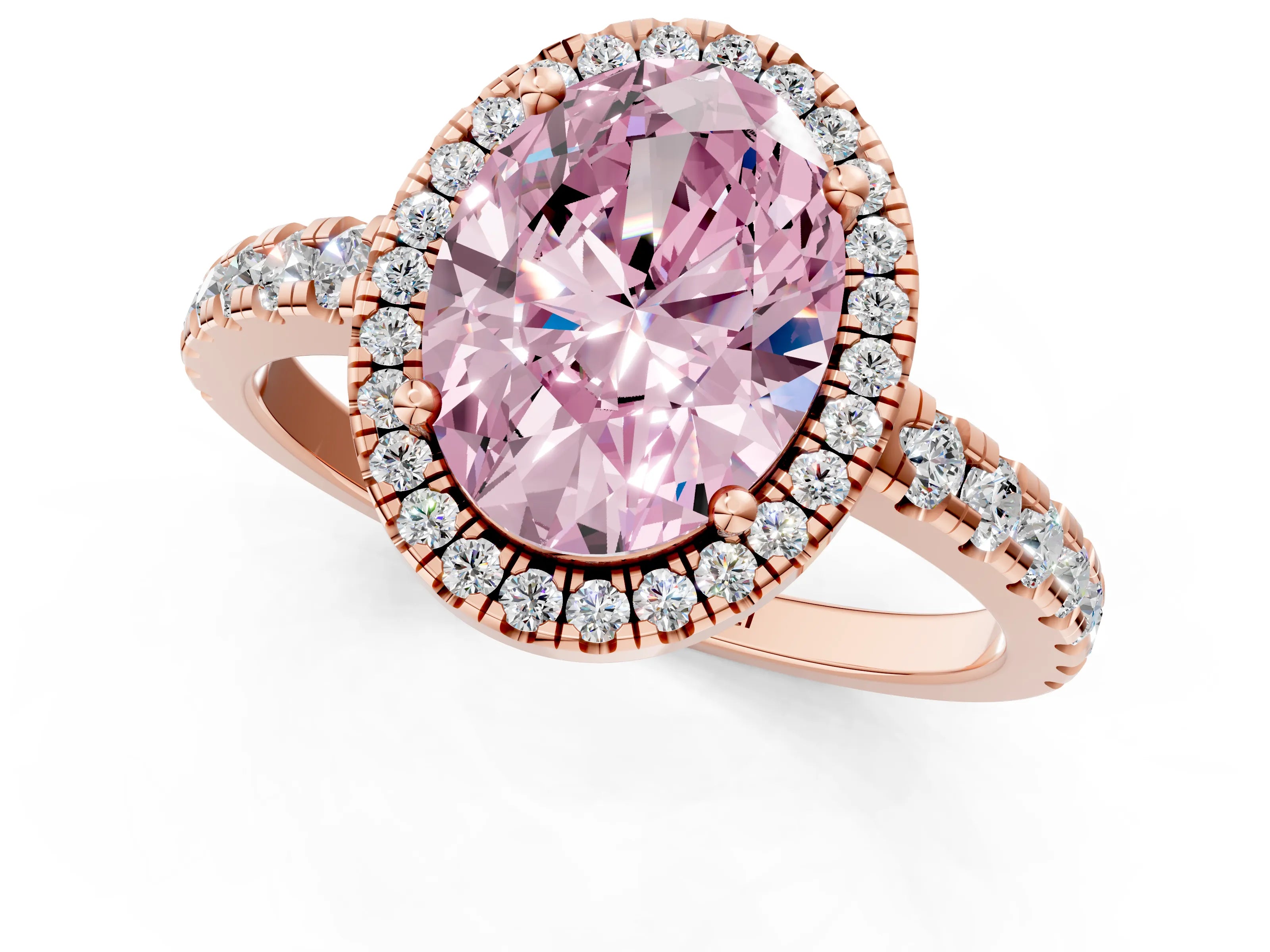 Rose gold Fancy Pink Oval Cut Diamond Halo Ring with Pavé Band and Four-Prong Setting_1