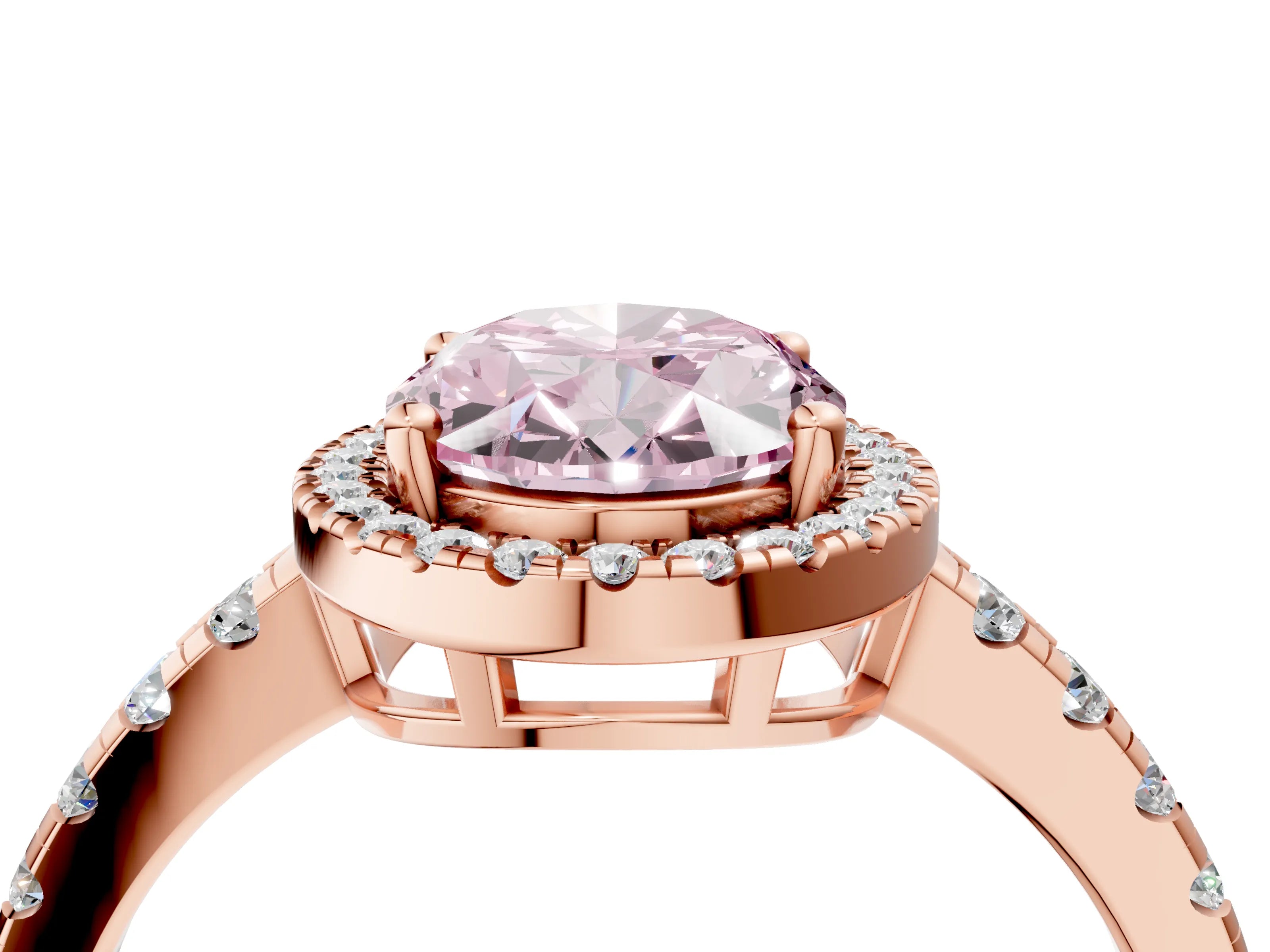 Rose gold Fancy Pink Oval Cut Diamond Halo Ring with Pavé Band and Four-Prong Setting_4