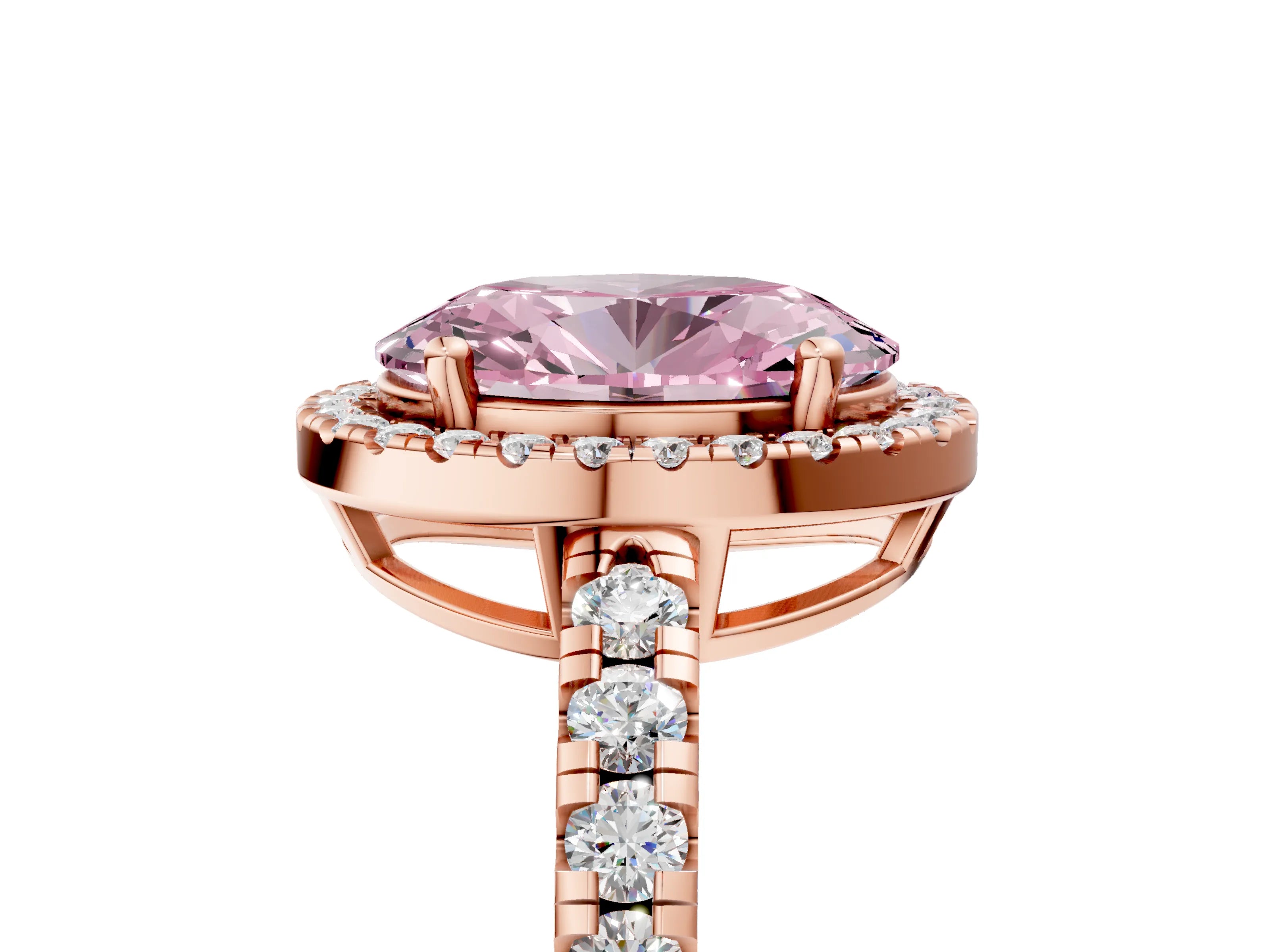 Rose gold Fancy Pink Oval Cut Diamond Halo Ring with Pavé Band and Four-Prong Setting_5