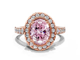 Rose gold Fancy Pink Oval Cut Diamond Halo Ring with Pavé Band and Prong Setting