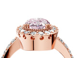 Rose gold Fancy Pink Oval Cut Diamond Halo Ring with Pavé Band and Prong Setting_4