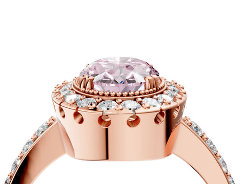 Rose gold Fancy Pink Oval Cut Diamond Halo Ring with Pavé Band and Prong Setting_4