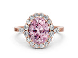 Rose gold Fancy Pink Oval Cut Diamond Halo Ring with Pear Side Stones and Prong Setting_83