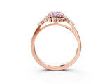 Rose gold Fancy Pink Oval Cut Diamond Halo Ring with Pear Side Stones and Prong Setting_86