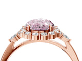 Rose gold Fancy Pink Oval Cut Diamond Halo Ring with Pear Side Stones and Prong Setting_87
