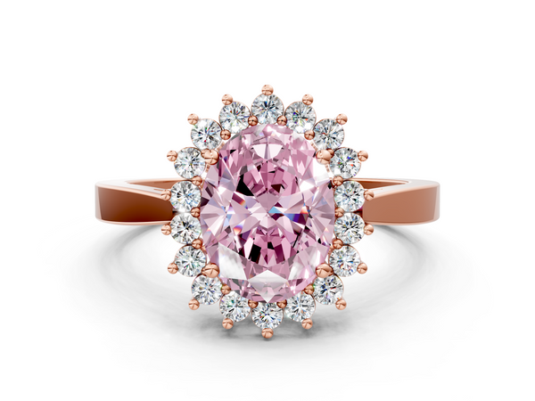 Rose gold Fancy Pink Oval  Cut Diamond Halo Ring with Round Brilliant Halo and Solitaire Band