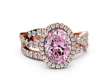 Rose gold Fancy Pink Oval Cut Diamond Halo Ring with Round Split Shank and Prong Setting_48