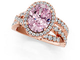 Rose gold Fancy Pink Oval Cut Diamond Halo Ring with Round Split Shank and Prong Setting_49
