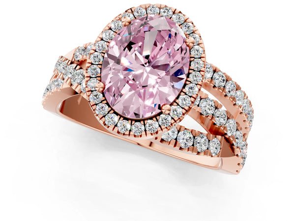 Rose Gold Oval Halo Engagement Ring Setting for Fancy Pink Center with Twisted Pave Split Shank