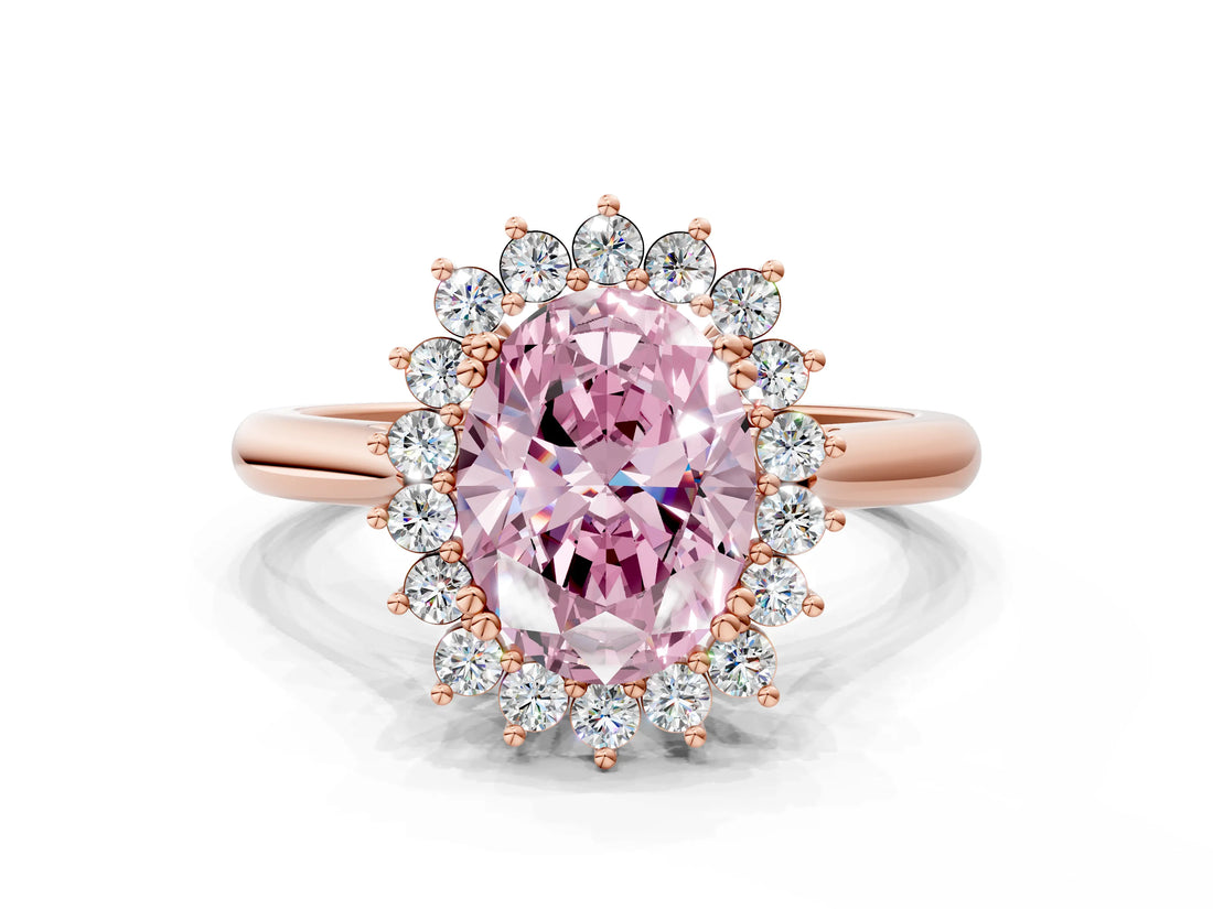 Rose gold Fancy Pink Oval  Cut Diamond Halo Ring with Solitaire Band and Prong Setting_53