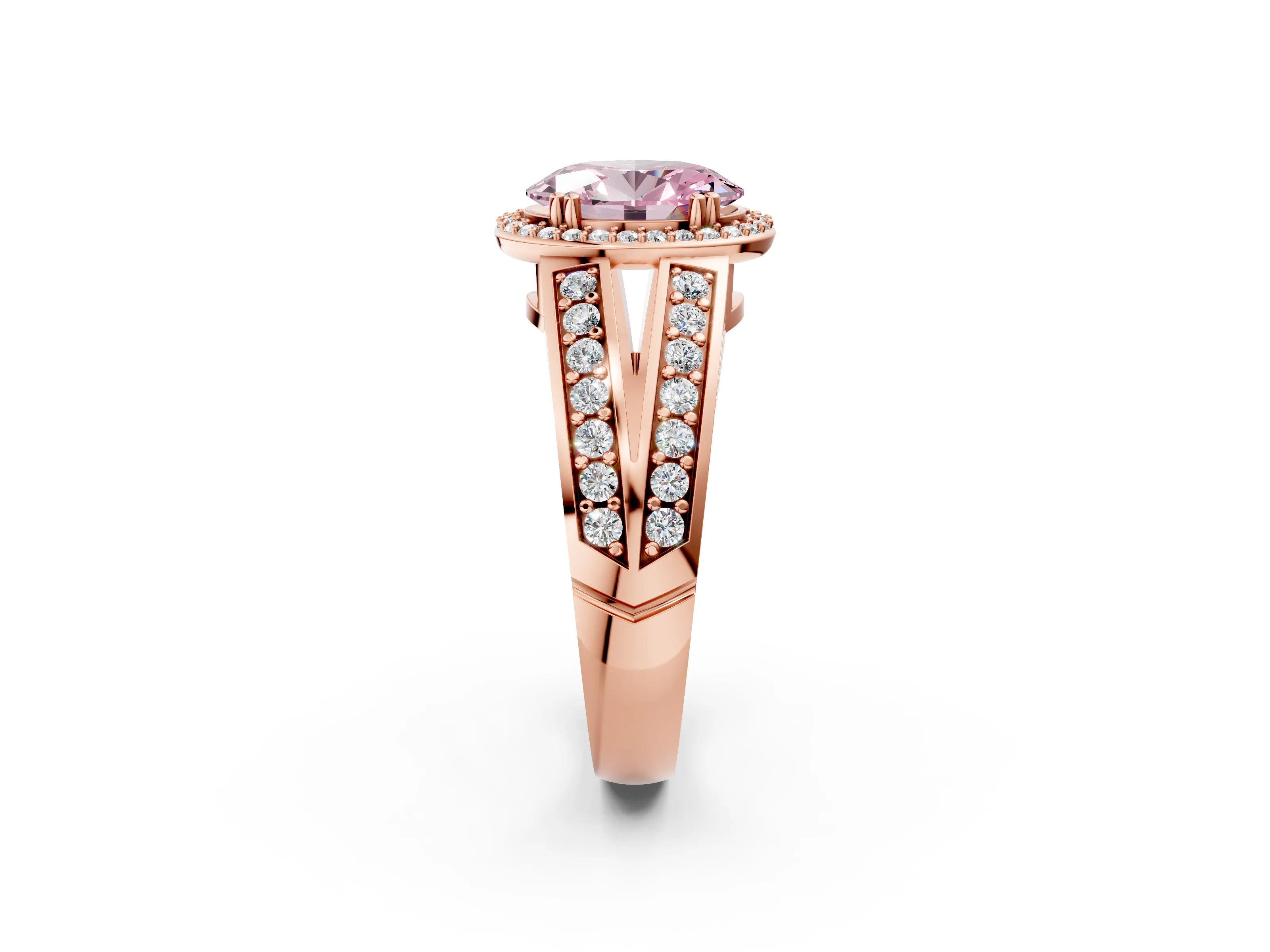 Rose gold Fancy Pink Oval Cut Diamond Halo Ring with Split Shank Pavé Band and Four-Prong Setting_2