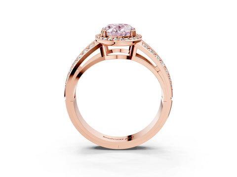 Rose gold Fancy Pink Oval Cut Diamond Halo Ring with Split Shank Pavé Band and Four-Prong Setting_3