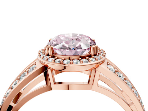 Rose gold Fancy Pink Oval Cut Diamond Halo Ring with Split Shank Pavé Band and Four-Prong Setting_4
