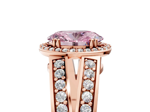 Rose gold Fancy Pink Oval Cut Diamond Halo Ring with Split Shank Pavé Band and Four-Prong Setting_5