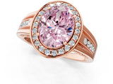 Rose gold Fancy Pink Oval Cut Diamond Halo Ring with Split Shank and Bezel Accents and Prong Setting_1