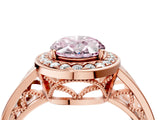 Rose gold Fancy Pink Oval Cut Diamond Halo Ring with Split Shank and Bezel Accents and Prong Setting_4