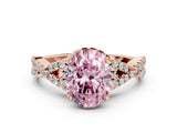 Rose gold Fancy Pink Oval Cut Diamond  Halo Twist Band Solitaire Prong Setting Ring_24
