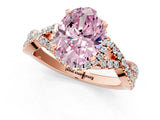 Rose gold Fancy Pink Oval Cut Diamond  Halo Twist Band Solitaire Prong Setting Ring_25