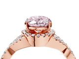 Rose gold Fancy Pink Oval Cut Diamond  Halo Twist Band Solitaire Prong Setting Ring_28