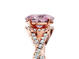 Rose gold Fancy Pink Oval Cut Diamond  Halo Twist Band Solitaire Prong Setting Ring_29