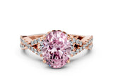 Rose gold Fancy Pink Oval Cut Diamond  Halo Twist Band Solitaire Prong Setting Ring_42